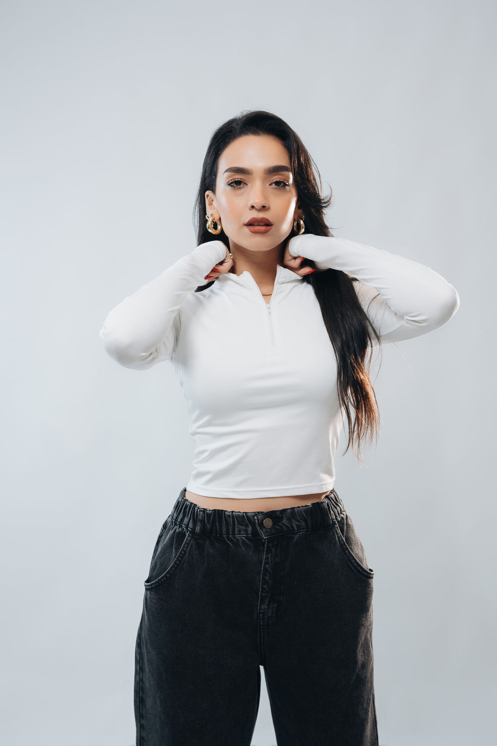 HIGH NECK ZIPPER LONG SLEEVE