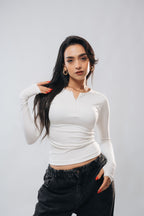 HALF-ZIP NECKLINE LONG SLEEVE